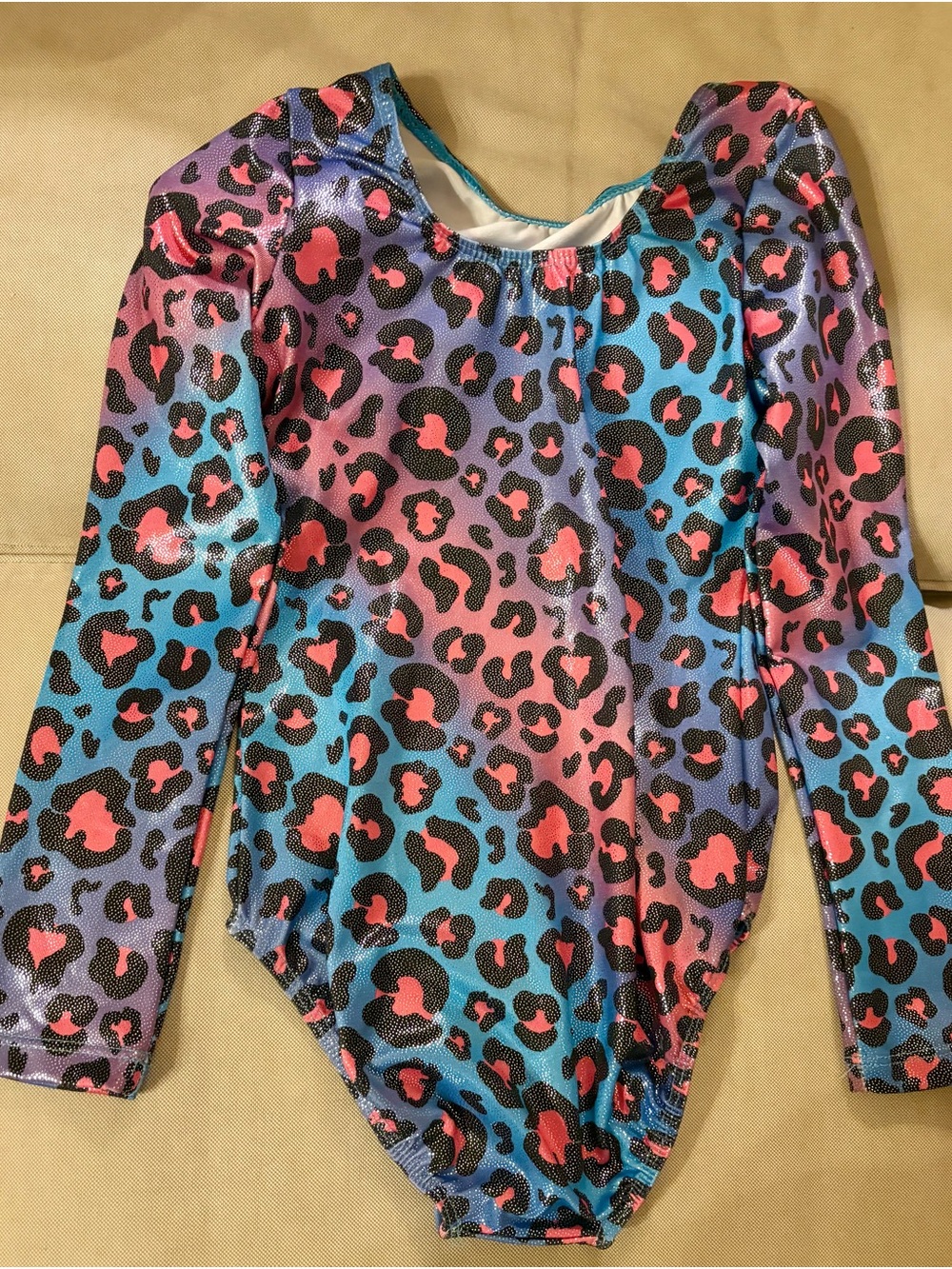 Girls' Long Sleeve Multicolor Leopard Print Leotard - Picture 4 of 5